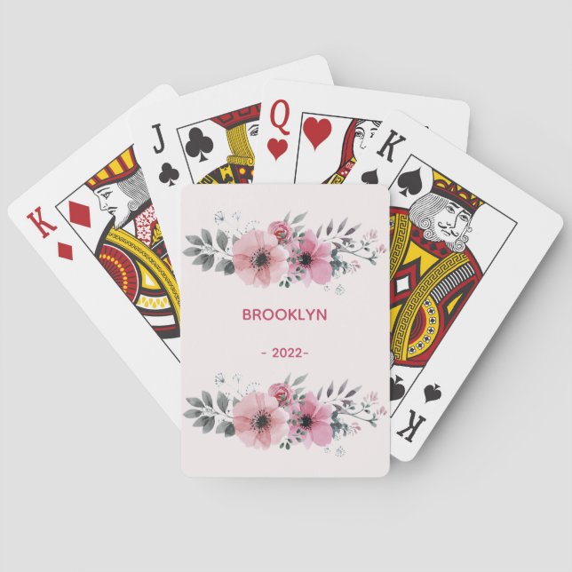 Modern Pink Flowers Poker Cards (Back)