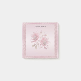 Modern Pink Flowers Post it Notes
