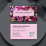Modern Pink Flowers QR Code Florist Business Card