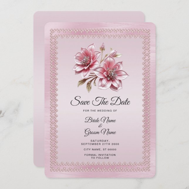 Modern Pink Flowers Save The Date (Front/Back)
