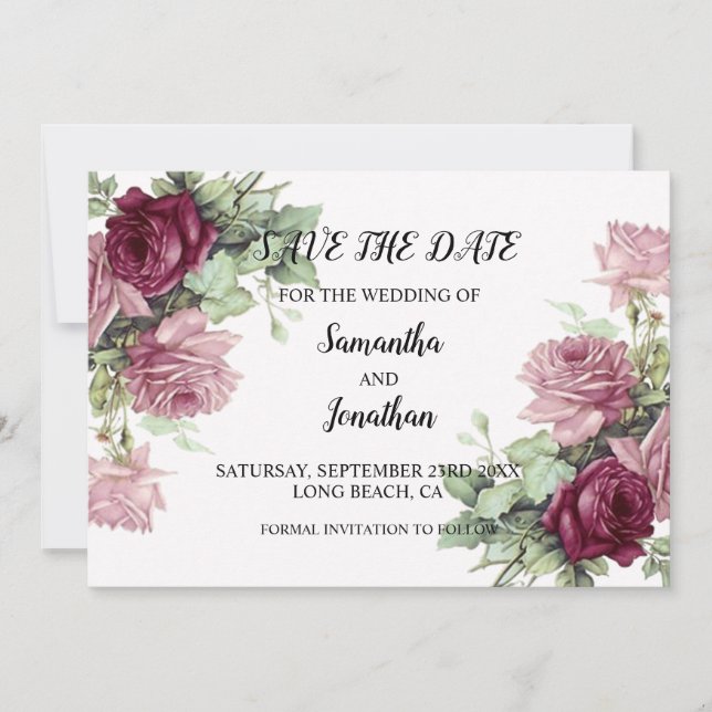 Modern Pink flowers Save The Date Invitation Card (Front)