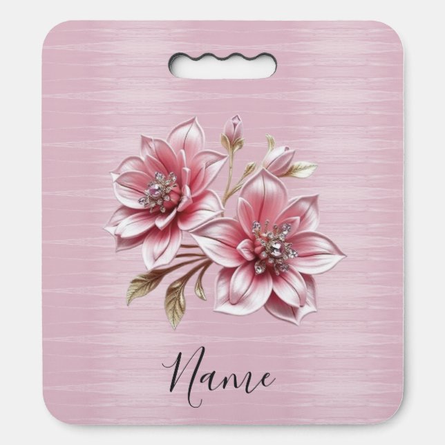 Modern Pink Flowers Stadium Seat Cushion (Front Vertical)