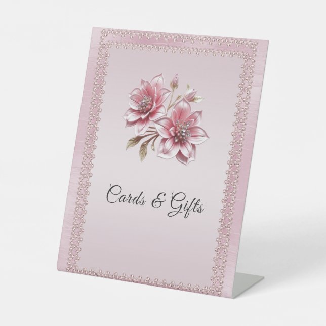 Modern Pink Flowers Tabletop Signs (Front)