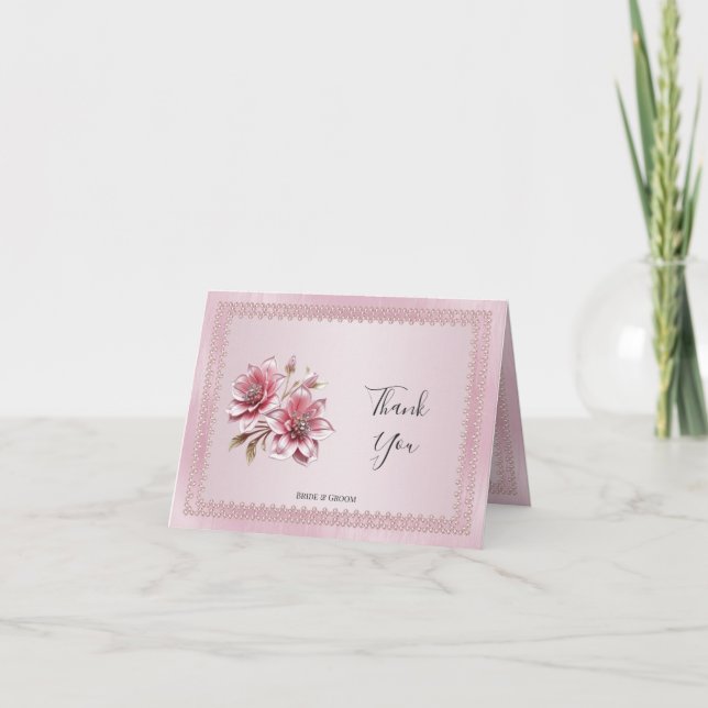 Modern Pink Flowers Thank You Card (Front)