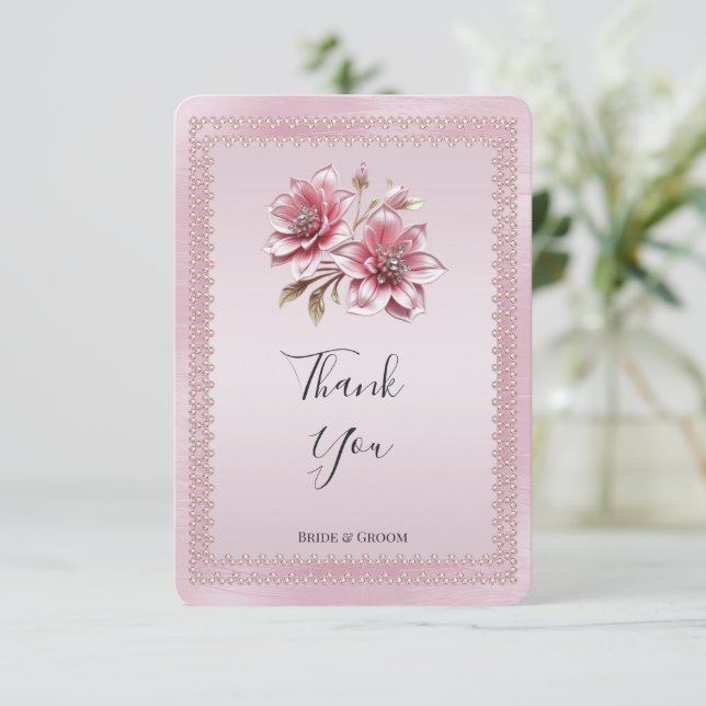 Modern Pink Flowers Thank You Card (Standing Front)