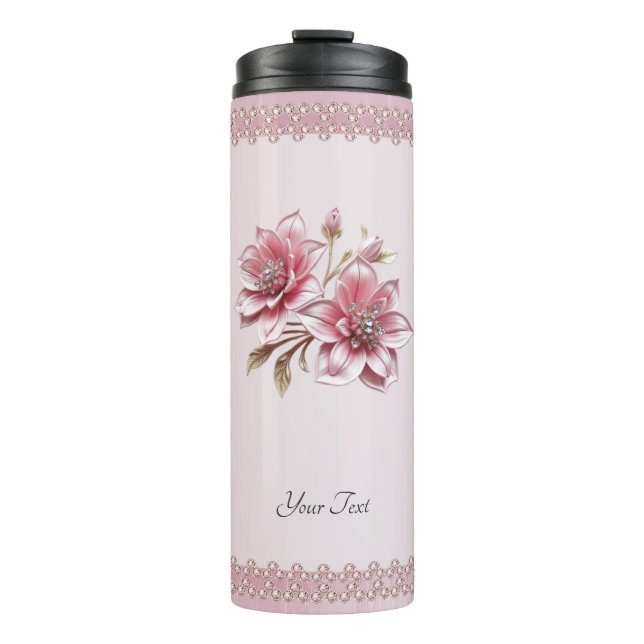 Modern Pink Flowers Thermal Tumbler (Front)