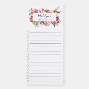 Modern Pink Flowers To do List Magnetic Notepad