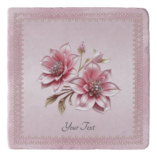 Modern Pink Flowers Trivet (Front)