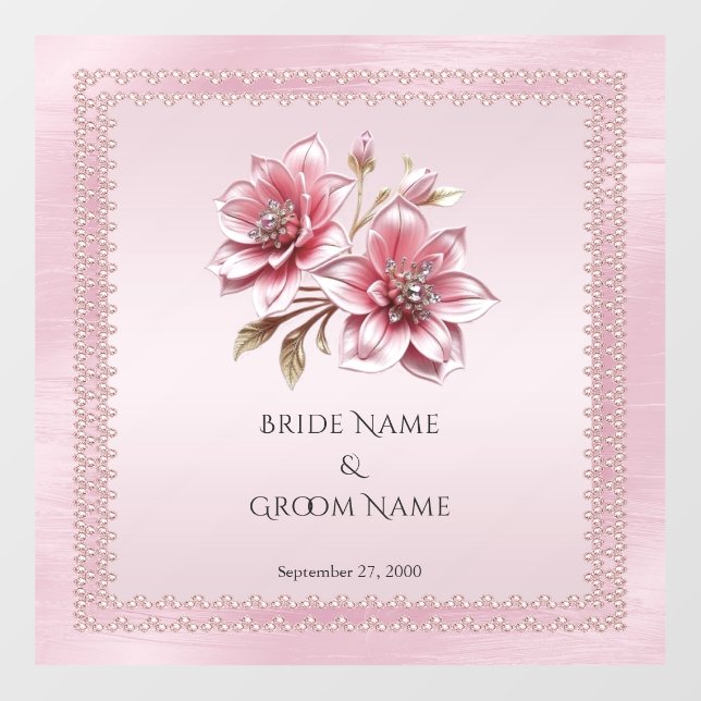 Modern Pink Flowers Wedding Floor Decal (Front)