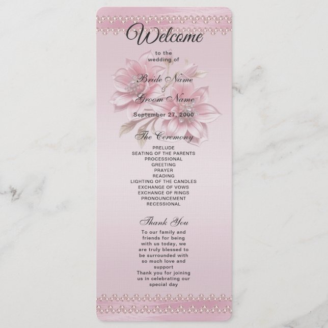 Modern Pink Flowers Wedding Program (Front)