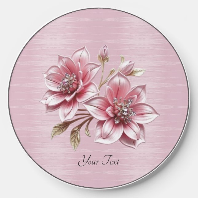 Modern Pink Flowers Wireless Charger (Front)