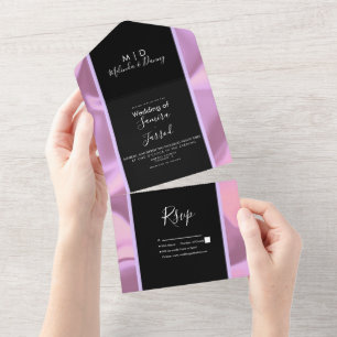 Modern Pink Foil Black Shiny Wedding  All In One Invitation