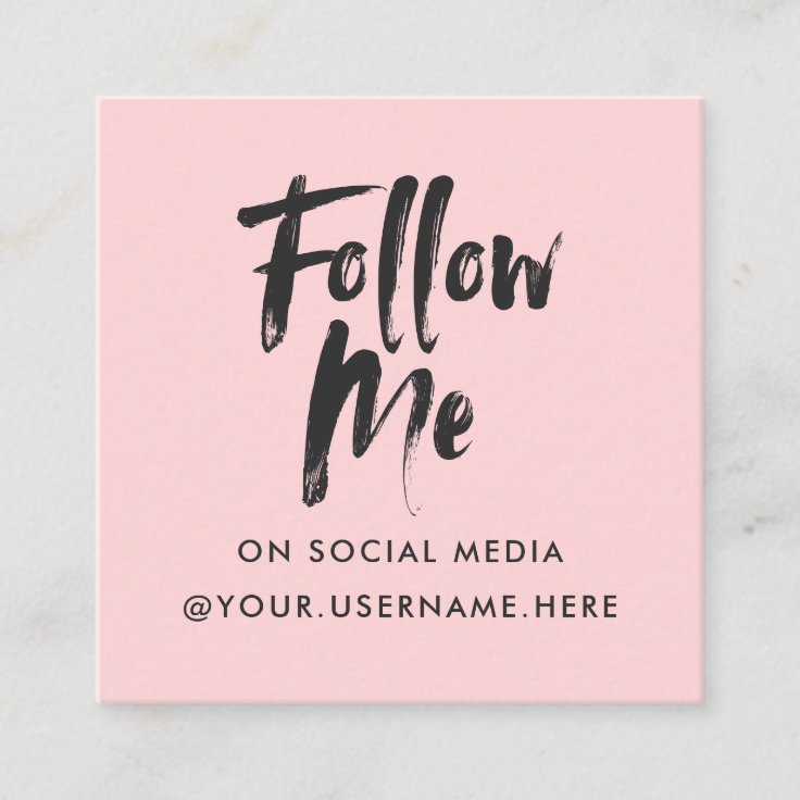 Modern pink follow me photo social media minimal square business card ...