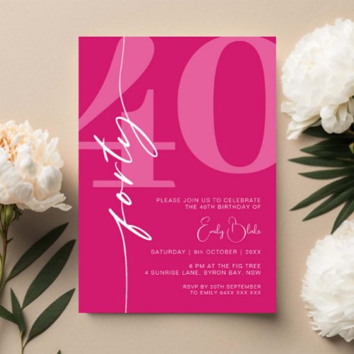 Modern Pink Forty 40th Birthday Party Invitation