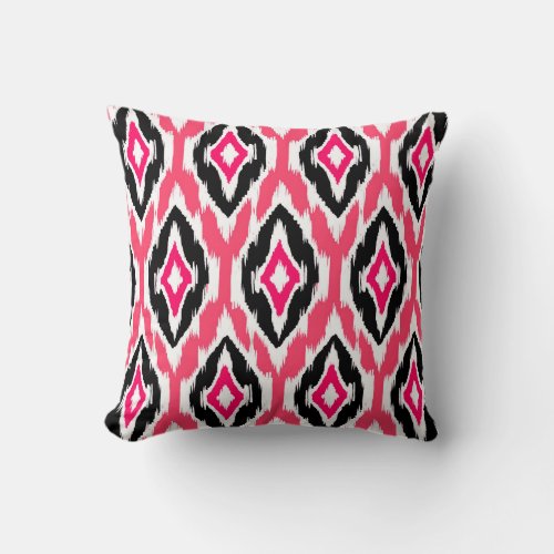 Modern pink fuchsia black Ikat Tribal Pattern 1a Throw Pillow