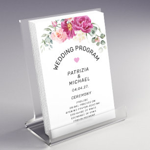 Modern Pink Fuchsia Floral Wedding Program Flyer