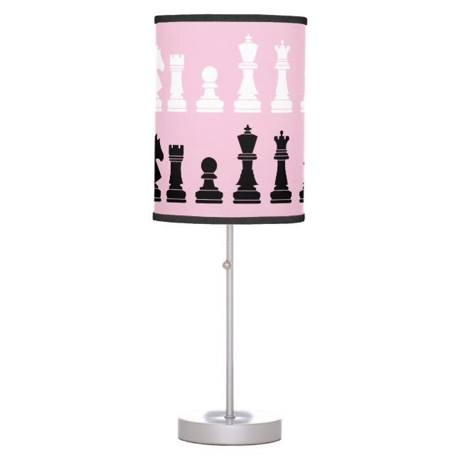 Modern Pink Geometric Chess Piece Game Black  Table Lamp (Front)