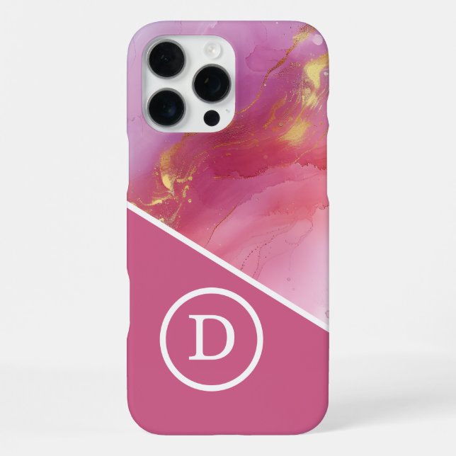 Modern Pink Geometric Monogram Iphone Case (Back)