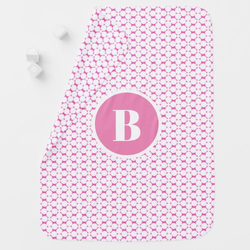 Modern Pink Geometric Pattern Monogram Baby Girl Baby Blanket