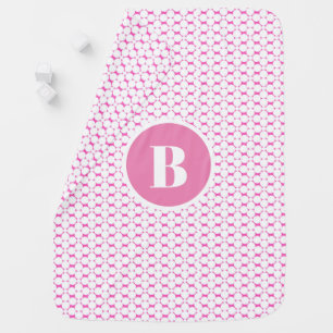 Modern Pink Geometric Pattern Monogram Baby Girl Blanket
