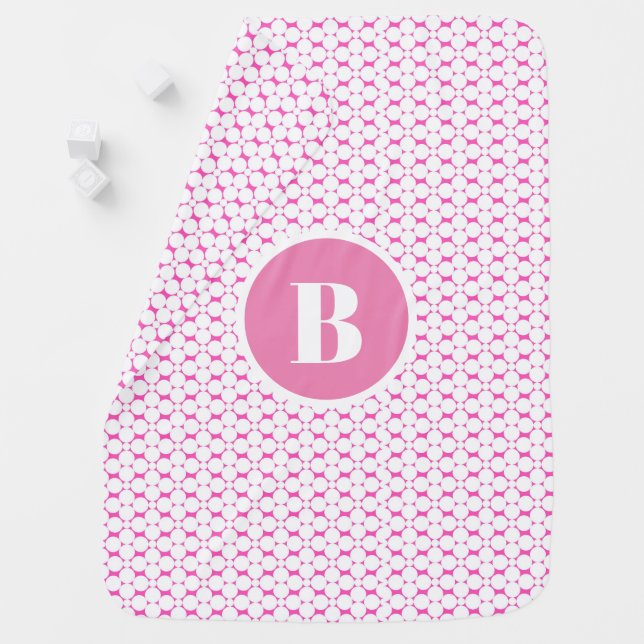Modern Pink Geometric Pattern Monogram Baby Girl Blanket (In Situ)