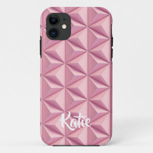 Modern Pink Geometric Shapes volume 3D Name iPhone 11 Case