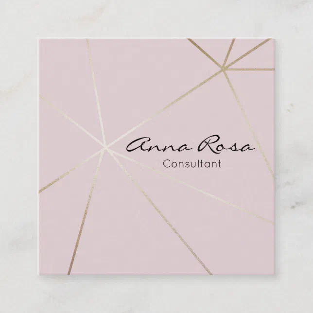 ~* Modern Pink Geometric Trendy . Rose Gold Foil Square Business Card ...