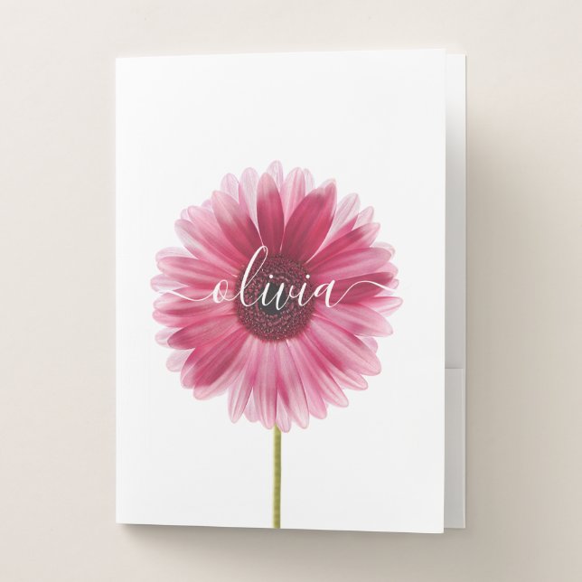 Modern Pink Gerbera Daisy Pocket Folder (Front)