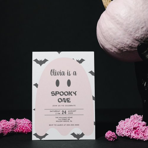 Modern Pink Ghost Halloween 1st Birthday  Invitation