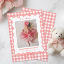 Modern Pink Gingham Baby Photo Birth