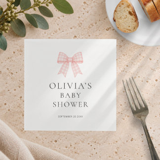 Modern Pink Gingham Bow Baby Shower Napkins