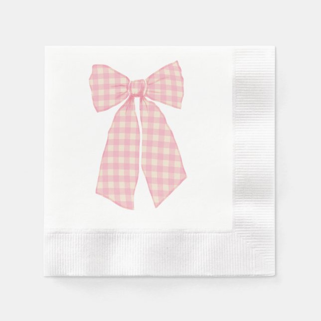 Modern Pink Gingham Romantic Coquette Bow Coined Napkins (Front)