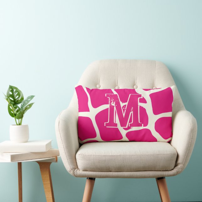 Modern Pink Giraffe Pattern Monogram Lumbar Pillow (Chair)