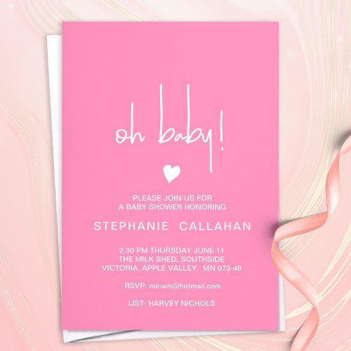 Modern Pink Girl Baby Shower Card With Tiny Heart