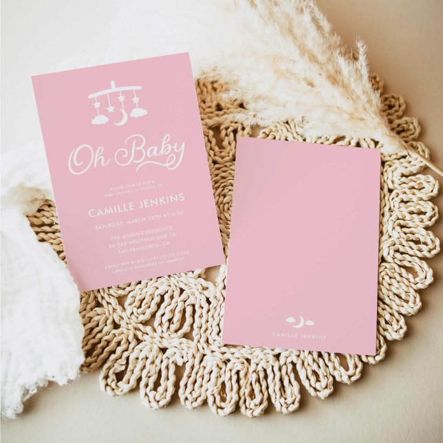 Modern Pink Girl Baby Shower Invitation (Oh Baby Girl Baby Shower Invitation)
