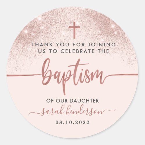 Modern Pink Girl Baptism Thank You  Classic Round Sticker