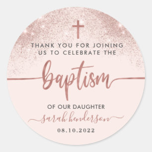Modern Pink Girl Baptism Thank You Classic Round Sticker