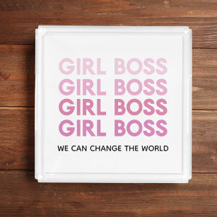 Modern Pink Girl Boss Best Girly Gift Acrylic Tray