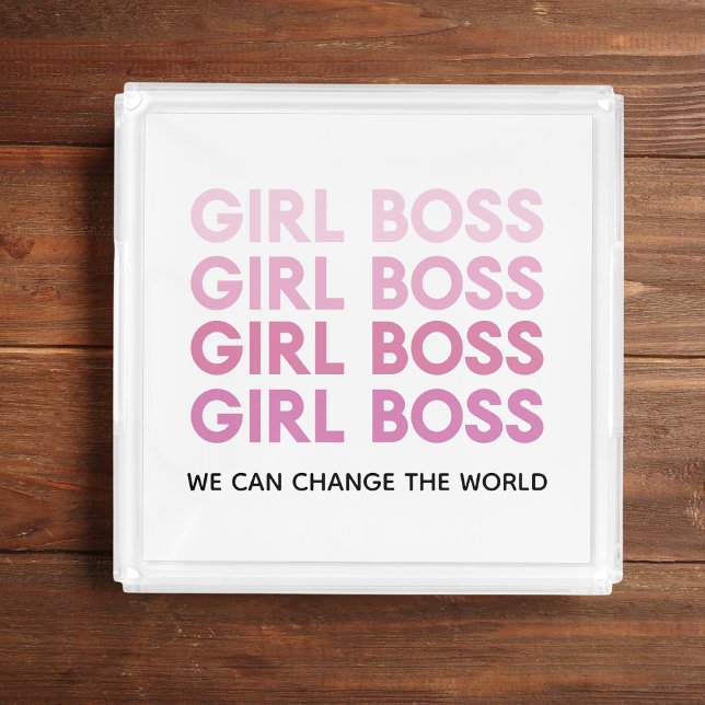 Modern Pink Girl Boss Best Girly Gift Acrylic Tray (Creator Uploaded)