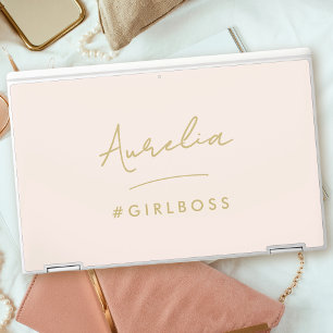 Modern Pink Girl Boss Best Girly Gift Gold Script HP Laptop Skin