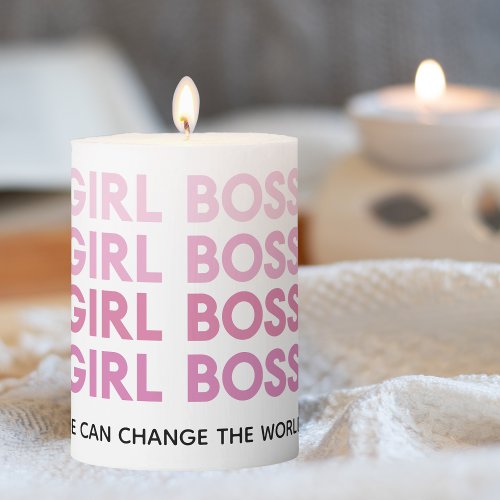 Modern Pink Girl Boss Best Girly Gift Pillar Candle