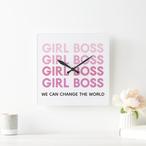 Modern Pink Girl Boss Best Girly Gift Square Wall Clock