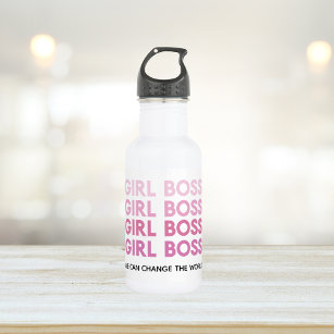 Modern Pink Girl Boss Best Girly Gift Stainless Steel Water Bottle