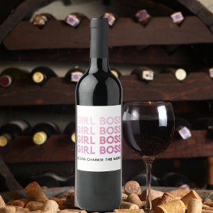 Modern Pink Girl Boss Best Girly Gift Wine Label