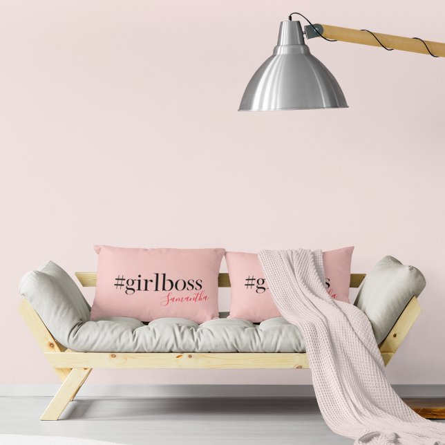 Modern Pink Girl Boss & Name | best Girly Gift Accent Pillow (Creator Uploaded)