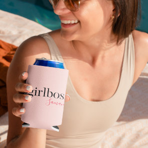 Modern Pink Girl Boss & Name | best Girly Gift Can Cooler Modern Pink Girl Boss & Name | best Girly Gift Can Cooler