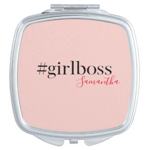 Modern Pink Girl Boss & Name | best Girly Gift Compact Mirror