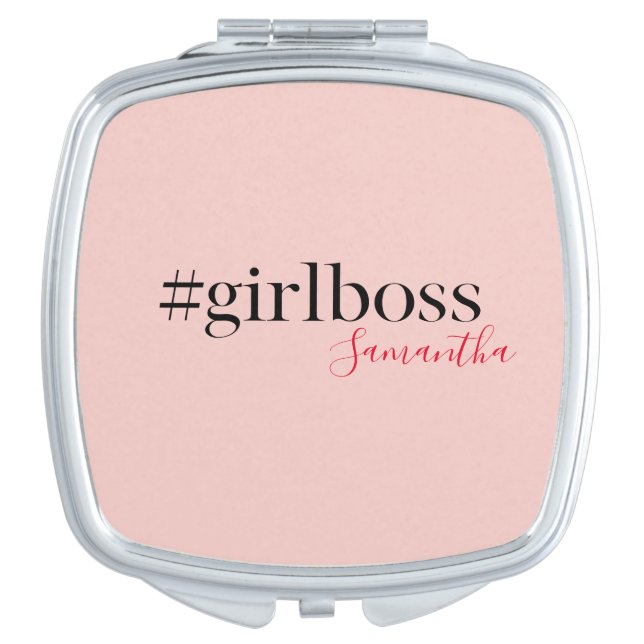 Modern Pink Girl Boss & Name | best Girly Gift Compact Mirror (Front)