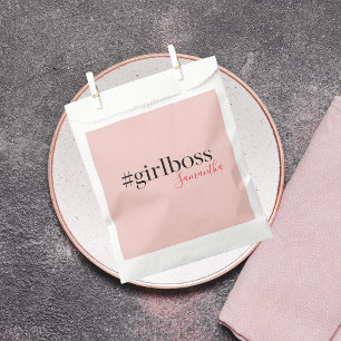 Modern Pink Girl Boss & Name   best Girly Gift Favor Bag
