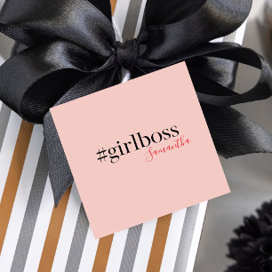 Modern Pink Girl Boss & Name best Girly Gift Favor Tags